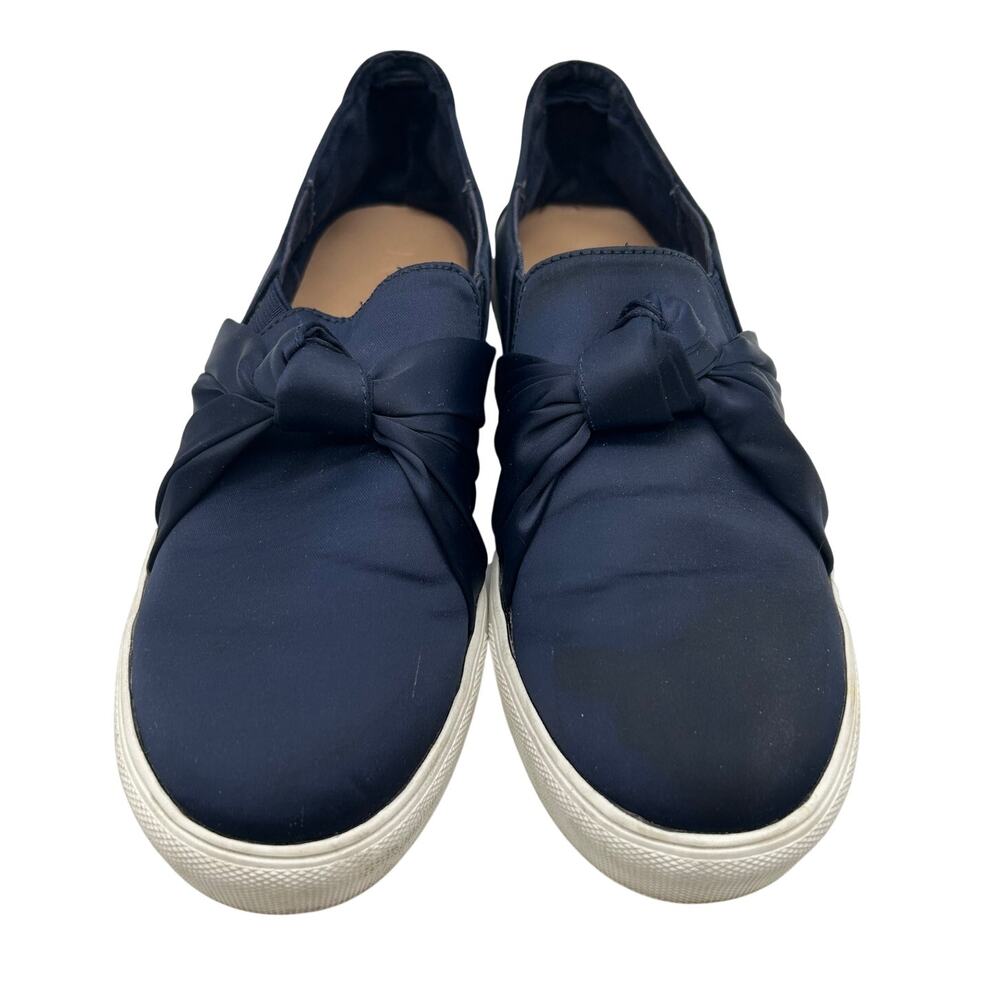 LOFT Satin Knot Slip On Navy Blue Sneakers Size 8.5 Bow Casual Comfort Flat Fall